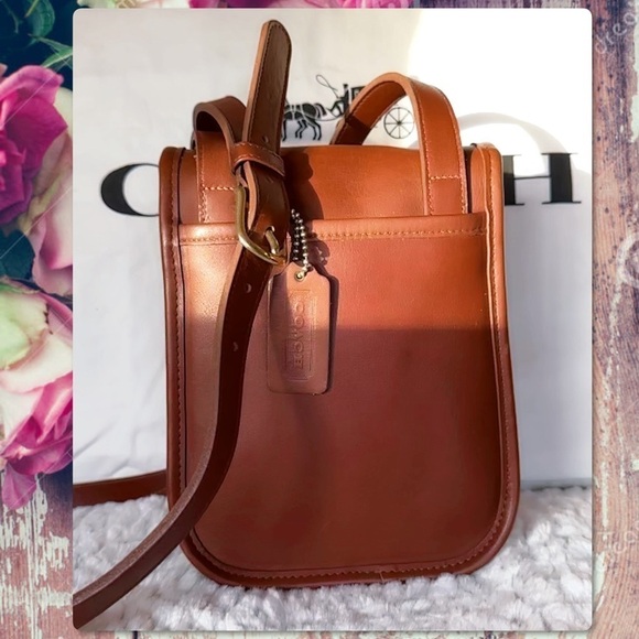 INTAGE COACH BRITISH TAN LEATHER CROSSBODY SIDEPACK BAG 9978 - Picture 3 of 17